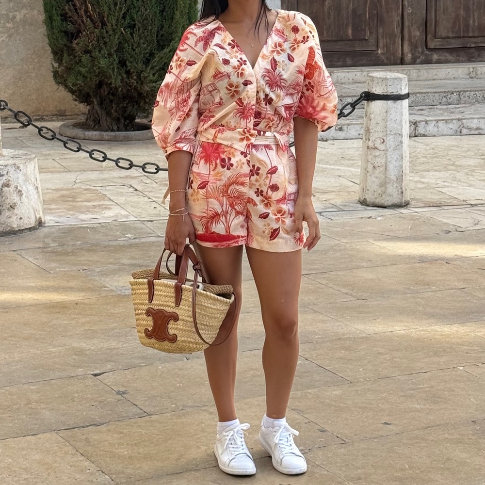 Agua bendita Floral Pink and Red Romper